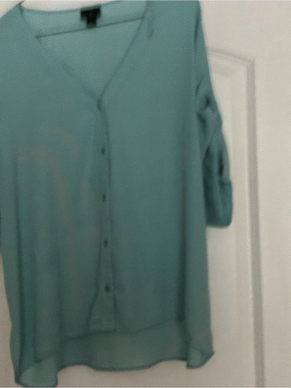 Light Teal Button-Front Women's Blouse